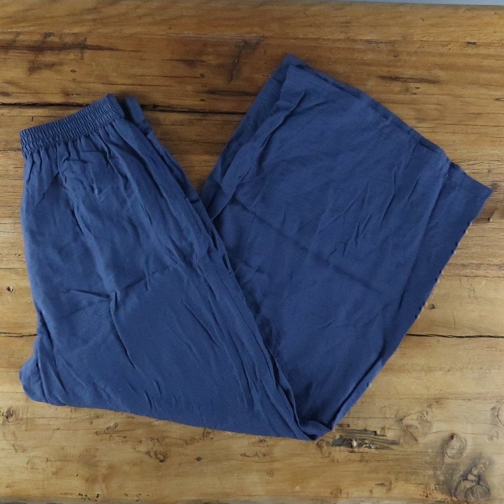 GLAM NAVY BLUE WIDE LEG HIGH WAIST PANT WITH POCKETS ELASTIC WAISTBAND SIZE M